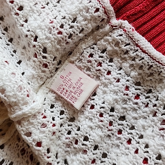 Betsey Johnson crochet knit short cardigan vintage red and white color size S - Picture 15 of 16